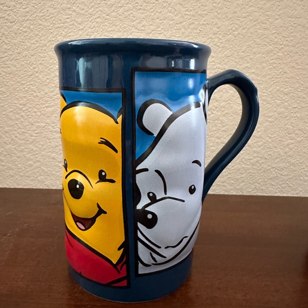 Disney Winnie the Pooh Blue 3D Mug Cup Embossed. 5.5” tall, 3.5” diameter.